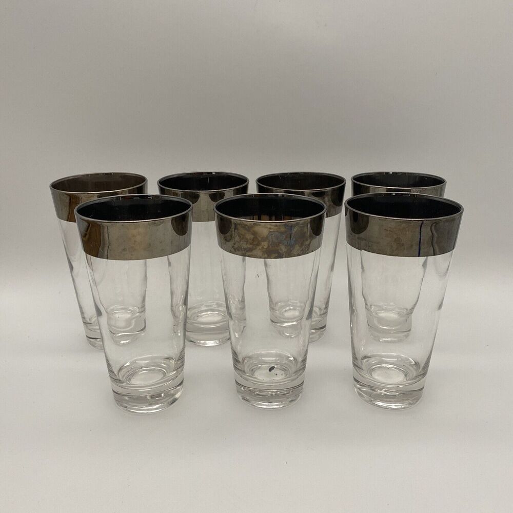 Dorothy Thorpe Silver Rim Band Highball  Glasses Set Of 7 Tumblers